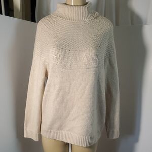 J Jill Cozy Cream Turtleneck Sweater Townscape Cotton Blend Sequins Yolk Size L